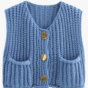 Blue Women's Knitted Sweater Vest